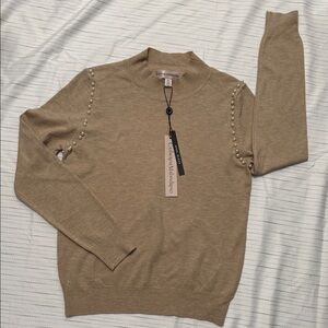 Catherine Malandrino Tan Sweater with Pearl Details